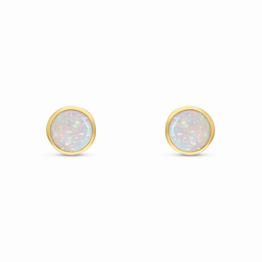 9ct Yellow Gold Round Opal Rubover Stud Earrings 5mm