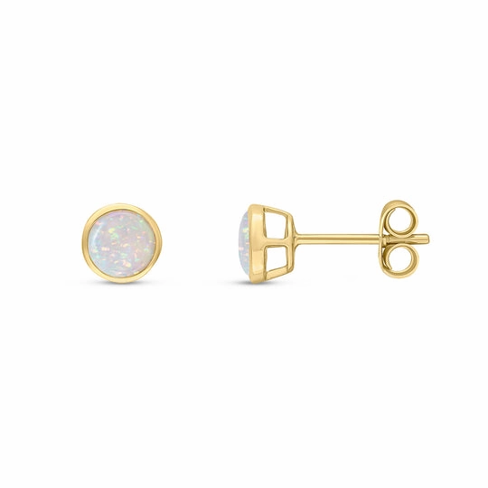9ct Yellow Gold Round Opal Rubover Stud Earrings 5mm