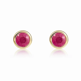 9ct Yellow Gold Round Ruby Rubover Stud Earrings 4mm