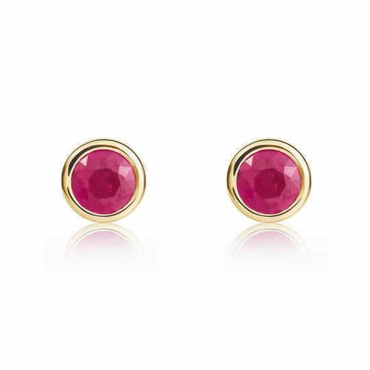 9ct Yellow Gold Round Ruby Rubover Stud Earrings 4mm