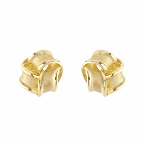 9ct Yellow Gold Satin & Polished Ribbon Knot Stud Earrings