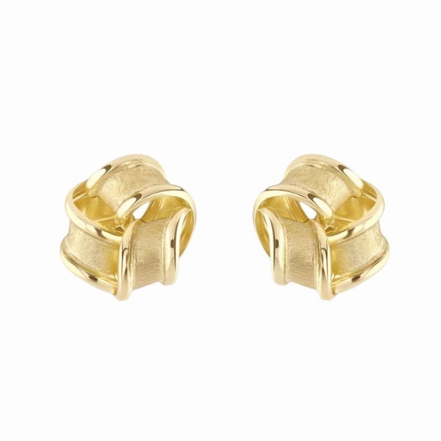 9ct Yellow Gold Satin & Polished Ribbon Knot Stud Earrings