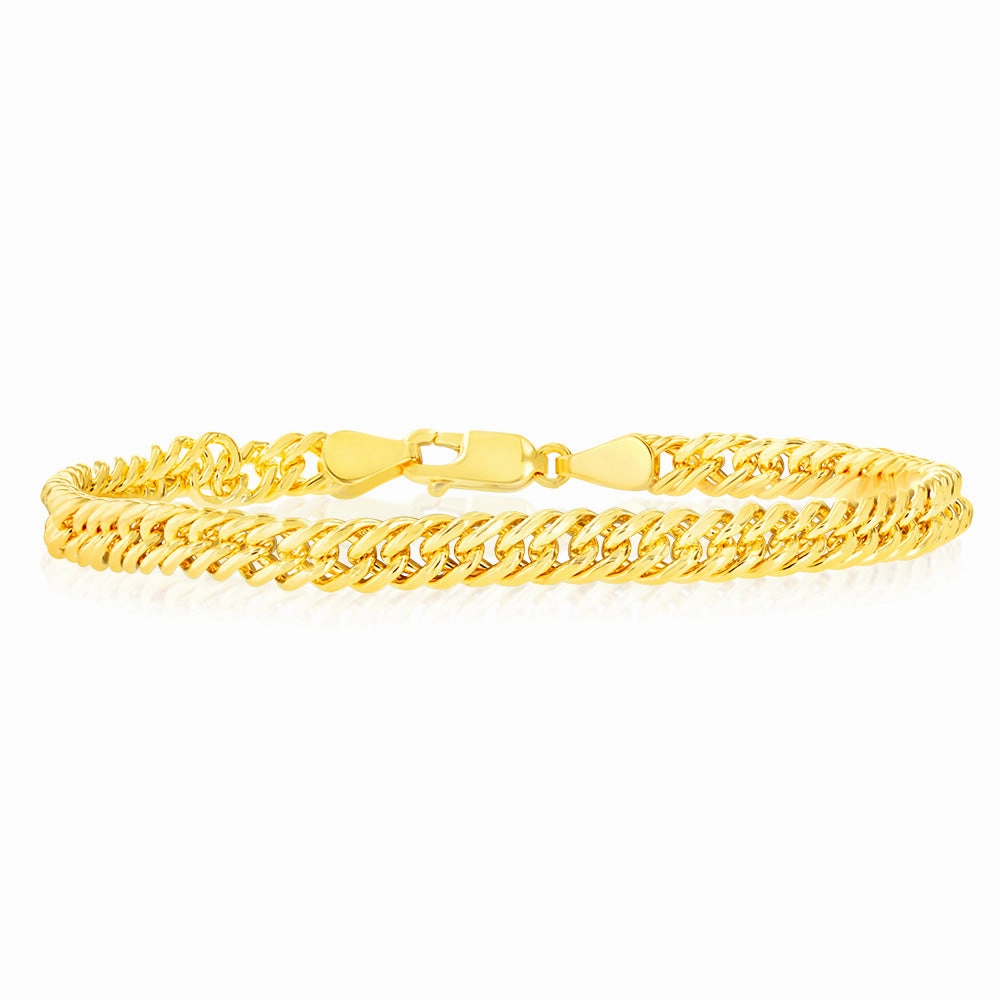 9ct Yellow Gold Silverfilled Double Concave 100 Gauge Curb 19cm Bracelet