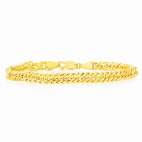 9ct Yellow Gold Silverfilled Double Concave 100 Gauge Curb 19cm Bracelet