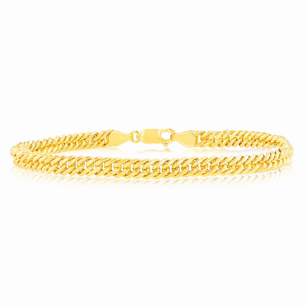 9ct Yellow Gold Silverfilled Double Concave 100Gauge Curb 21cm Bracelet