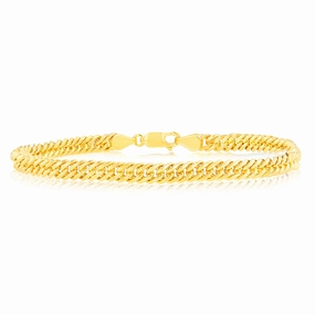 9ct Yellow Gold Silverfilled Double Concave 100Gauge Curb 21cm Bracelet