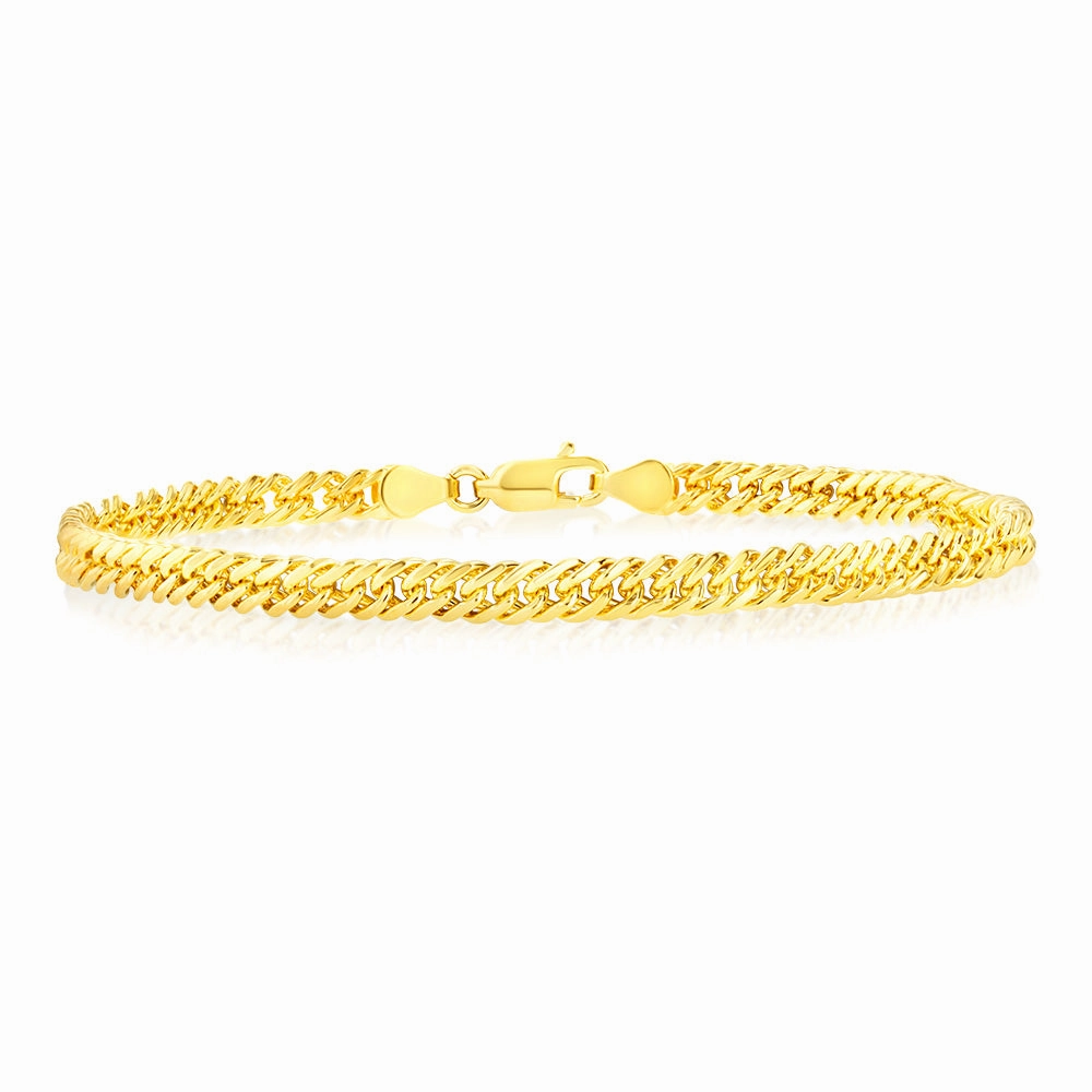 9ct Yellow Gold Silverfilled Double Concave 80 Gauge Curb 19cm Bracelet