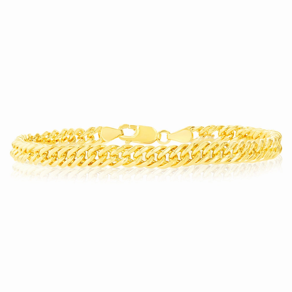 9ct Yellow Gold Silverfilled Double Conclave 120 Gauge Curb 21cm Bracelet