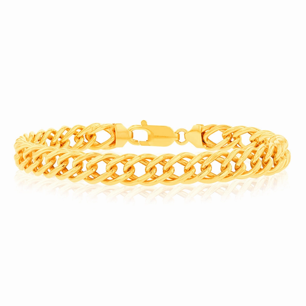 9ct Yellow Gold Silverfilled Double Curb 21cm Bracelet