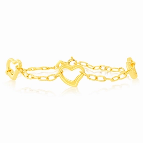 9ct Yellow Gold Silverfilled Heart Charm Fancy 18cm Bracelet