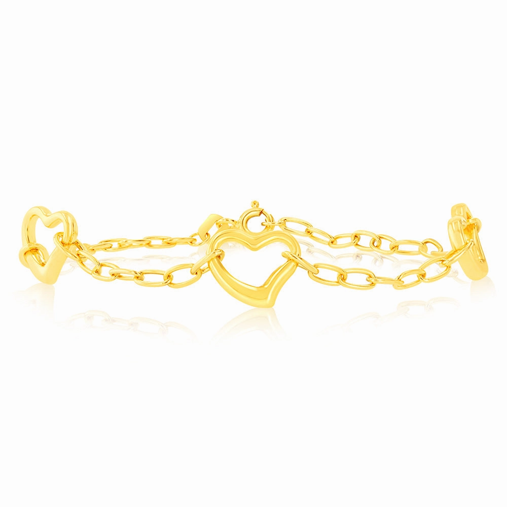 9ct Yellow Gold Silverfilled Heart Charm Fancy 18cm Bracelet