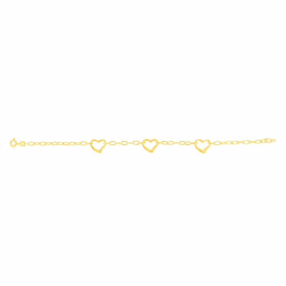9ct Yellow Gold Silverfilled Heart Charm Fancy 18cm Bracelet