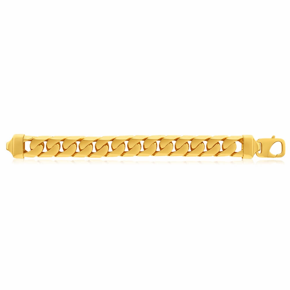 9ct Yellow SOLID Gold Heavy Curb 24cm Bracelet 650 Gauge