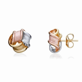9ct Yellow, White & Rose Gold Frosted Knot Stud Earrings