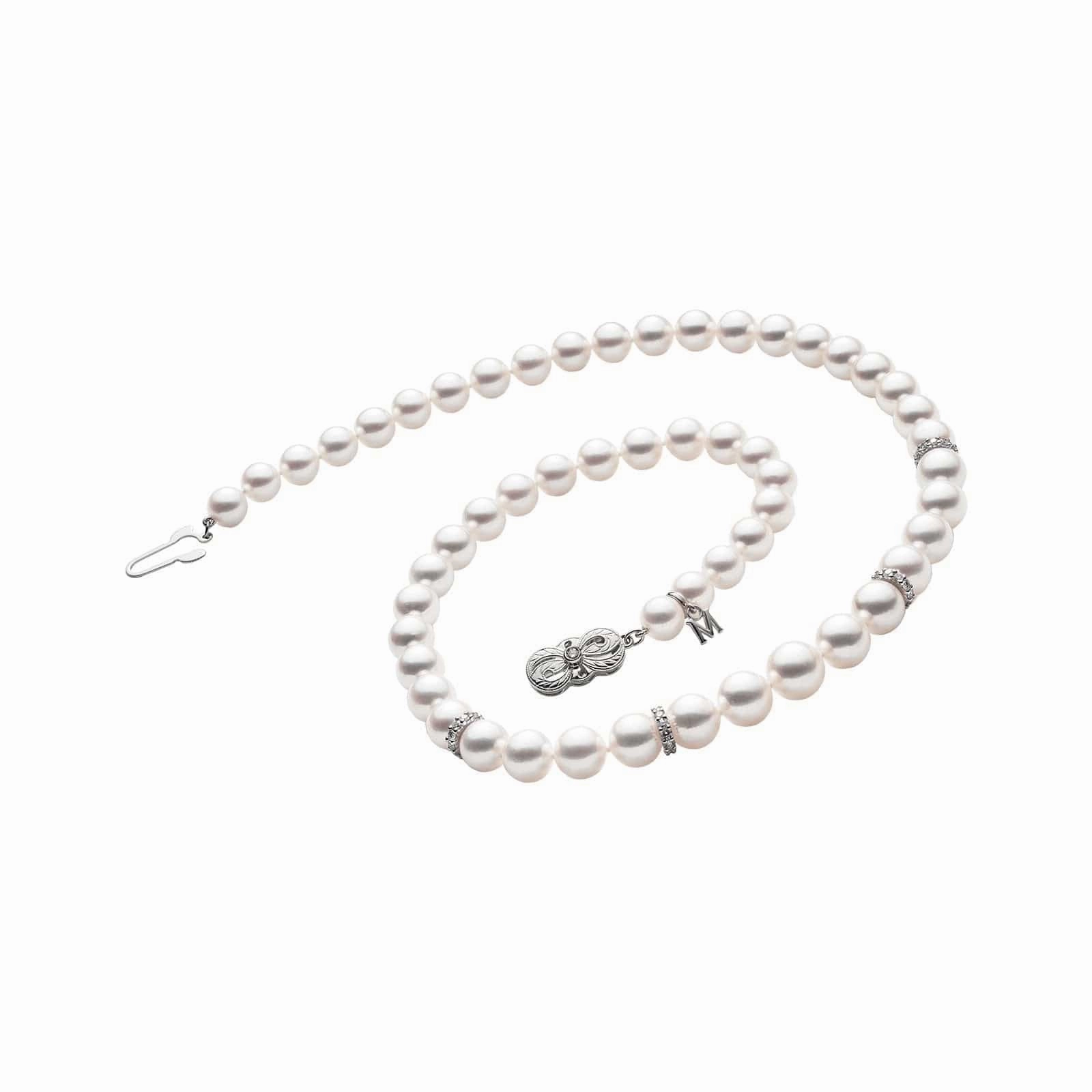 Akoya Cultured Pearl Graduated Strand Necklace with Diamond Rondelles