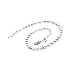 Akoya Cultured Pearl Graduated Strand Necklace with Diamond Rondelles