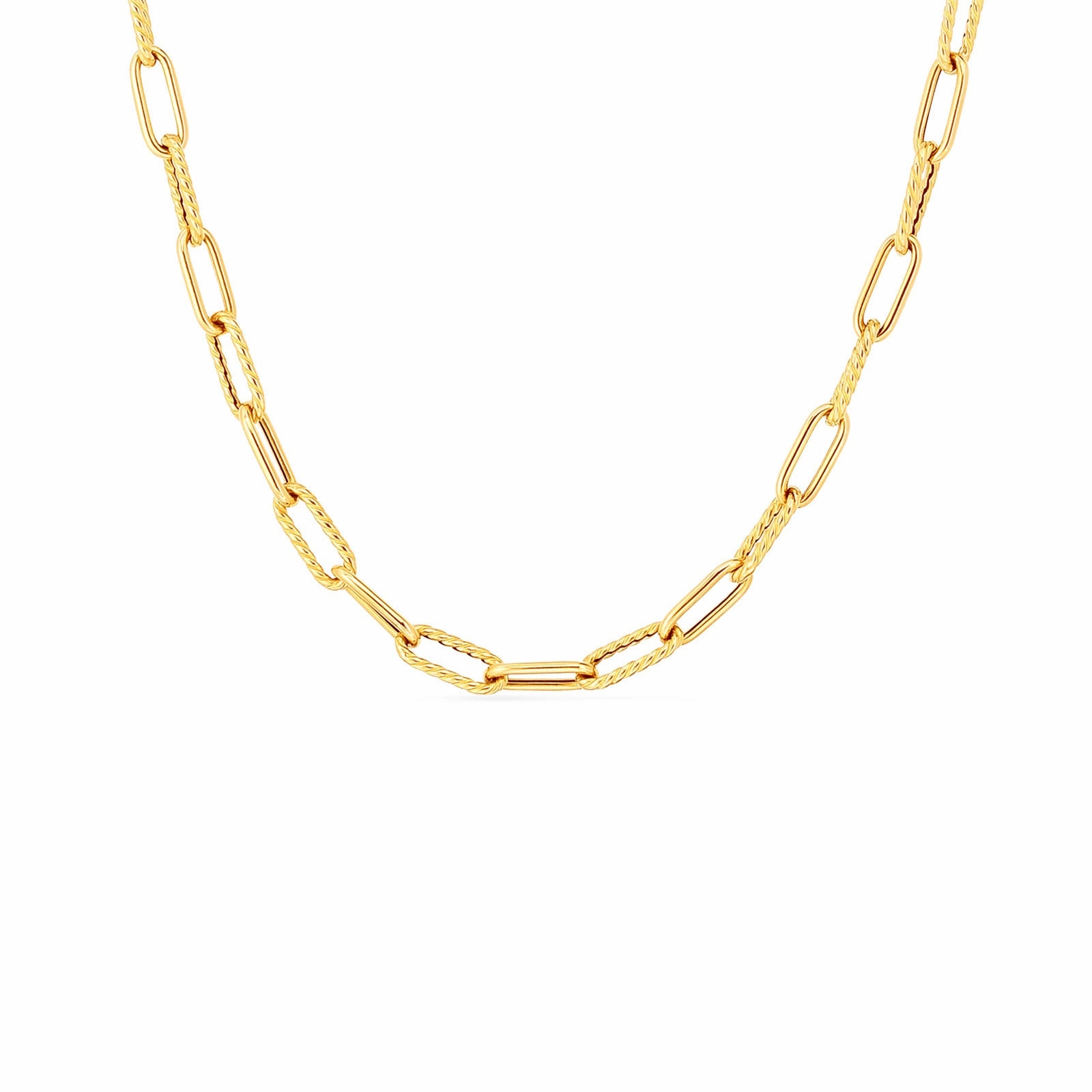 Alternating Polished and Fluted Paperclip Link Necklace (22 inches)