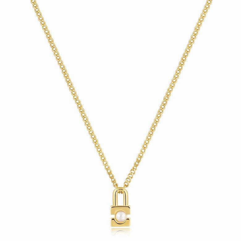 Ania Haie Gold Pearl Padlock Necklace