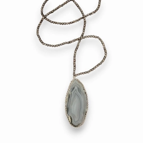 ANN LIGHFOOT - MEDIUM AGATE GEODE PENDANT WITH SNOWFLAKE JASPER STRANDS