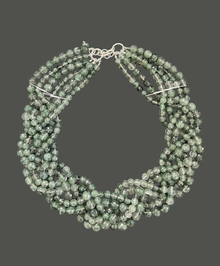 ANN LIGHTFOOT - FACETED GREEN QUARTZ BRAIDED COLLIER NECKLACE