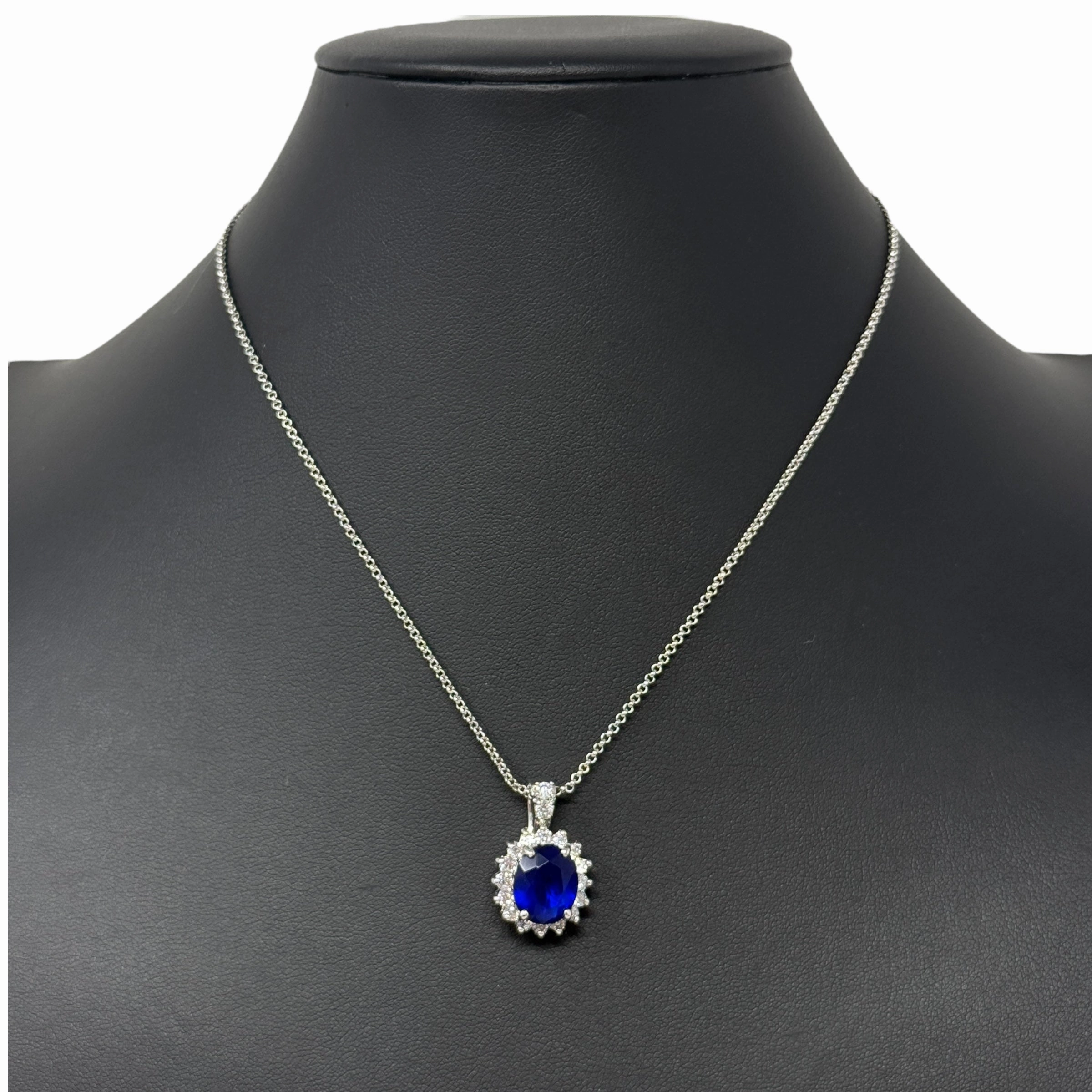 Blue CZ Stone Pendant Necklace By Unbranded