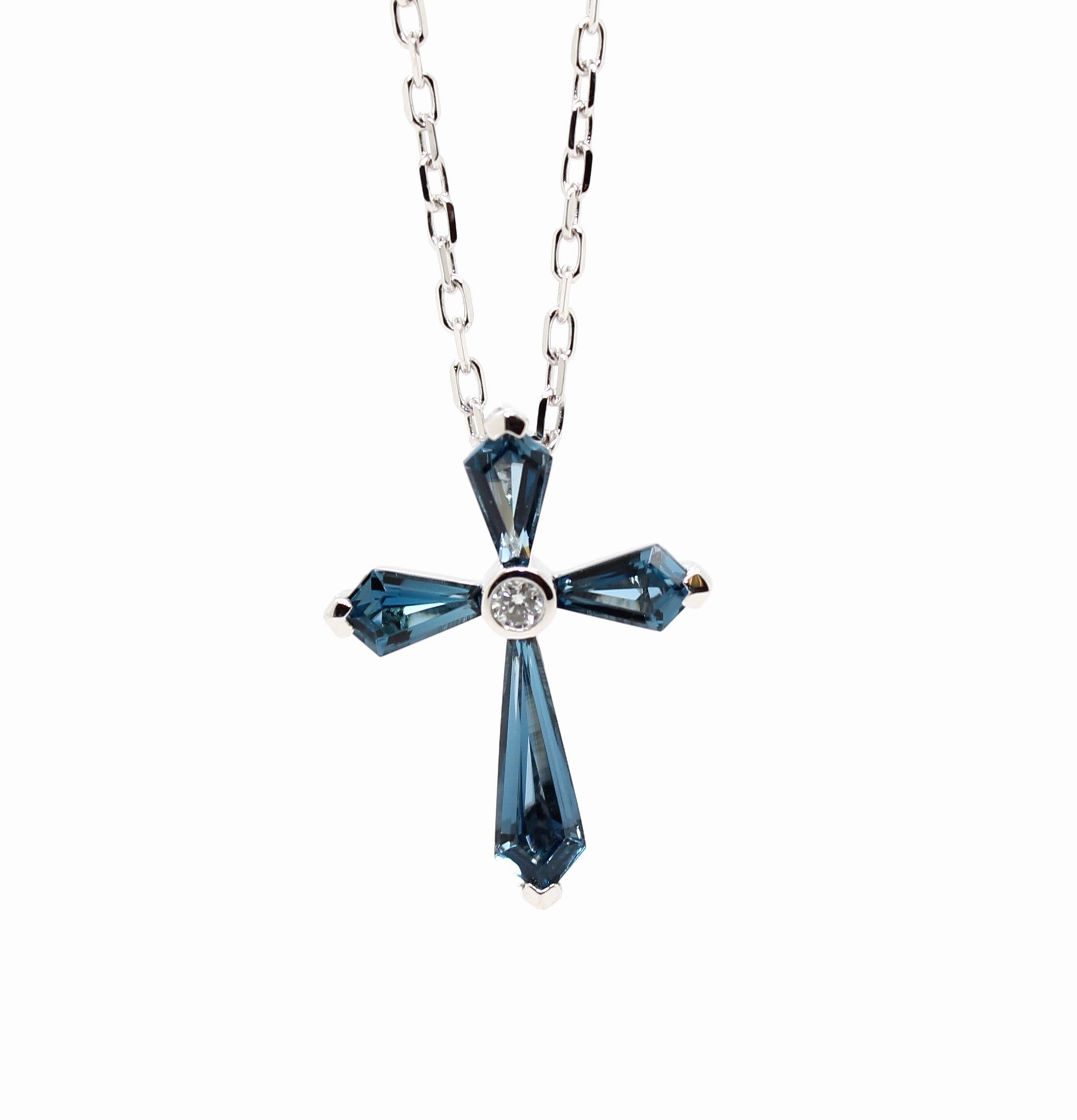 Blue Topaz & Diamond Cross Pendant