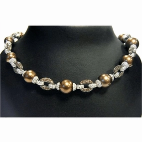 Brown Pearl Necklace with Diamond Accents
