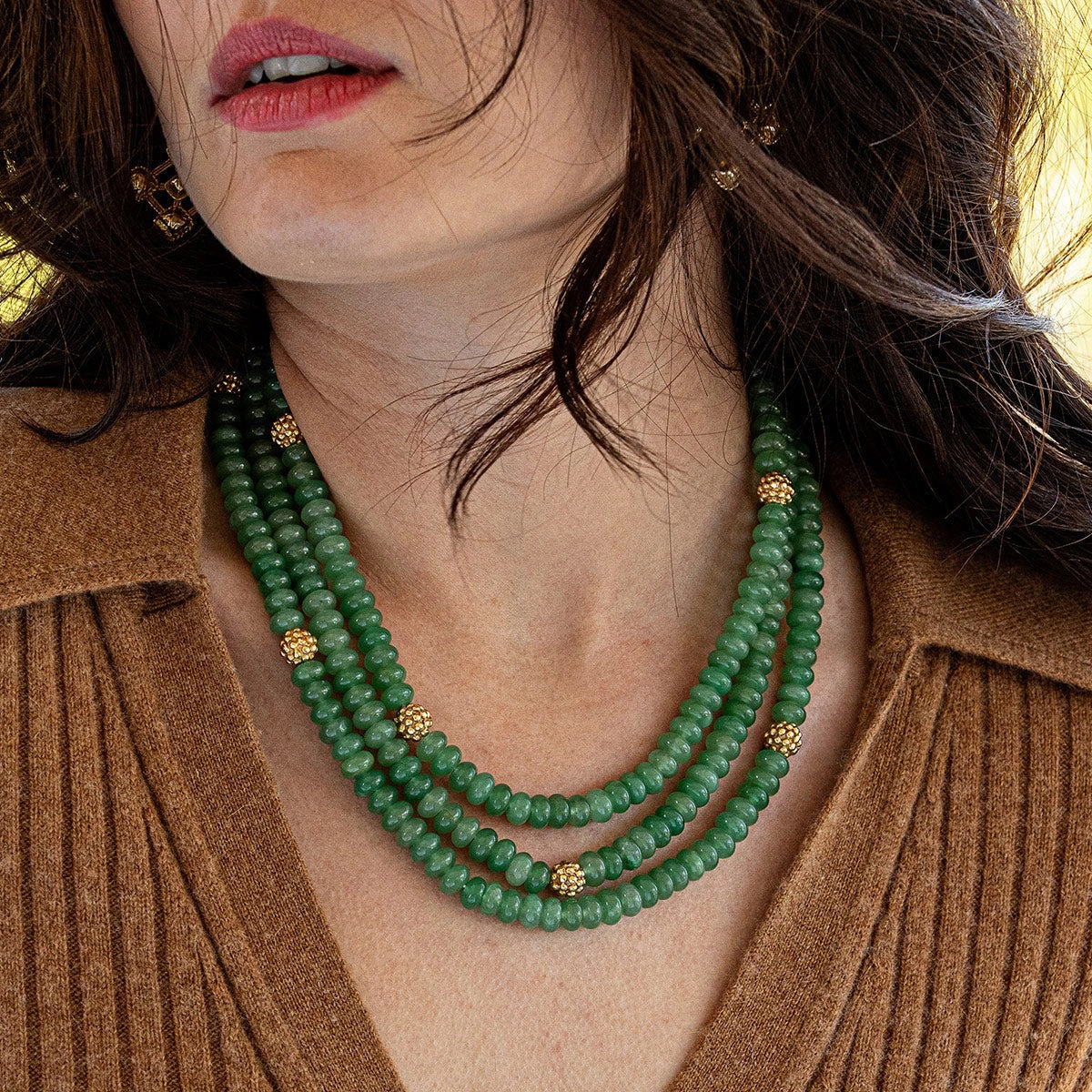 CAPUCINE DE WULF - BERRY AND BEAD TRIPLE STRAND NECKLACE MEADOW JADE