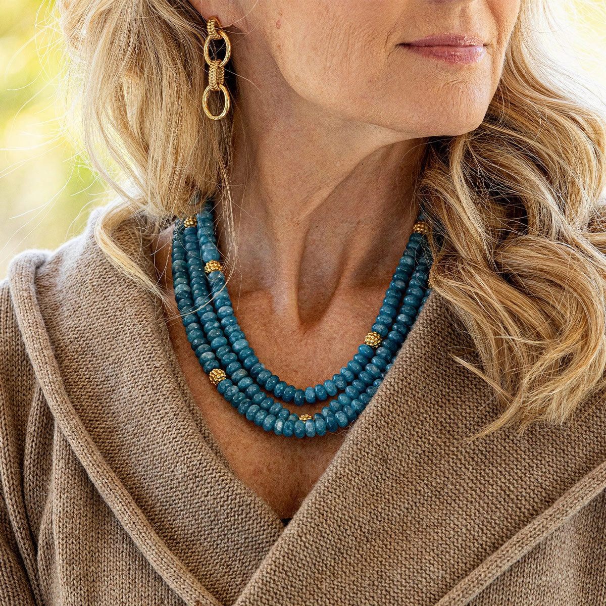 CAPUCINE DE WULF - BERRY AND BEAD TRIPLE STRAND NECKLACE OCEAN JADE