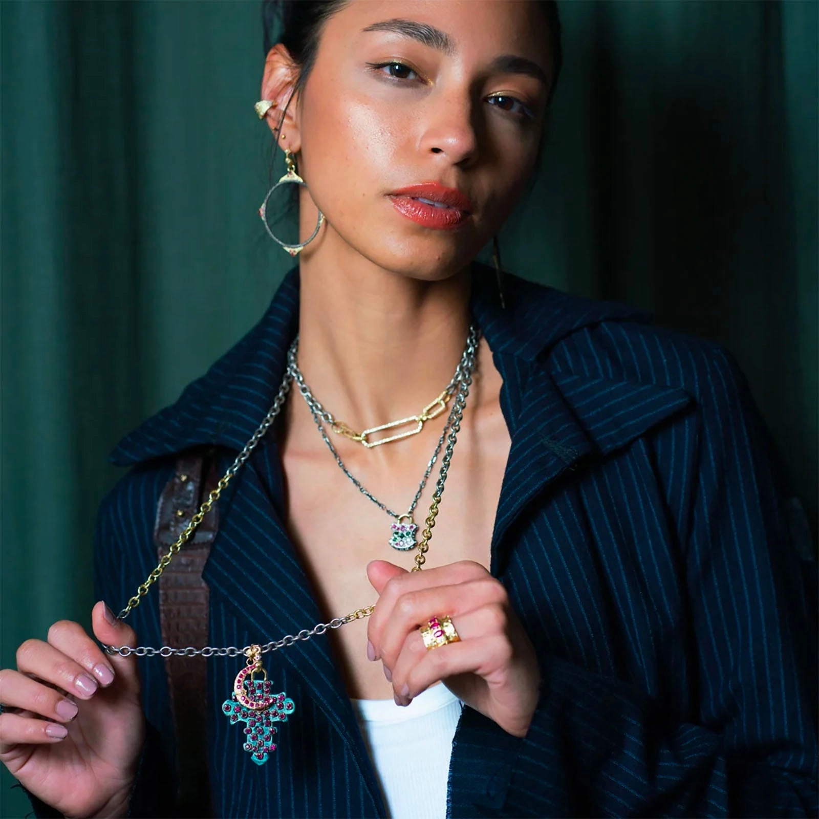 Chain Link Necklace with Pav Paperclip