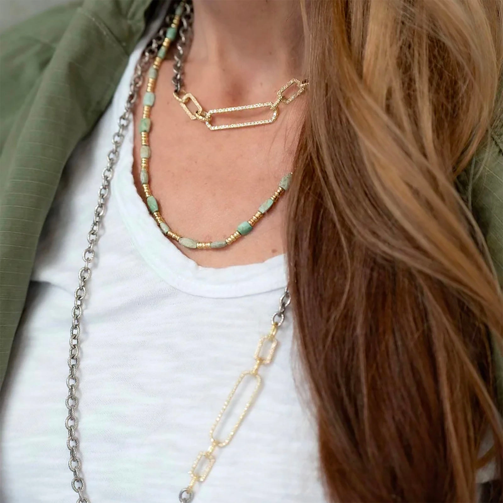Chain Link Necklace with Pav Paperclip