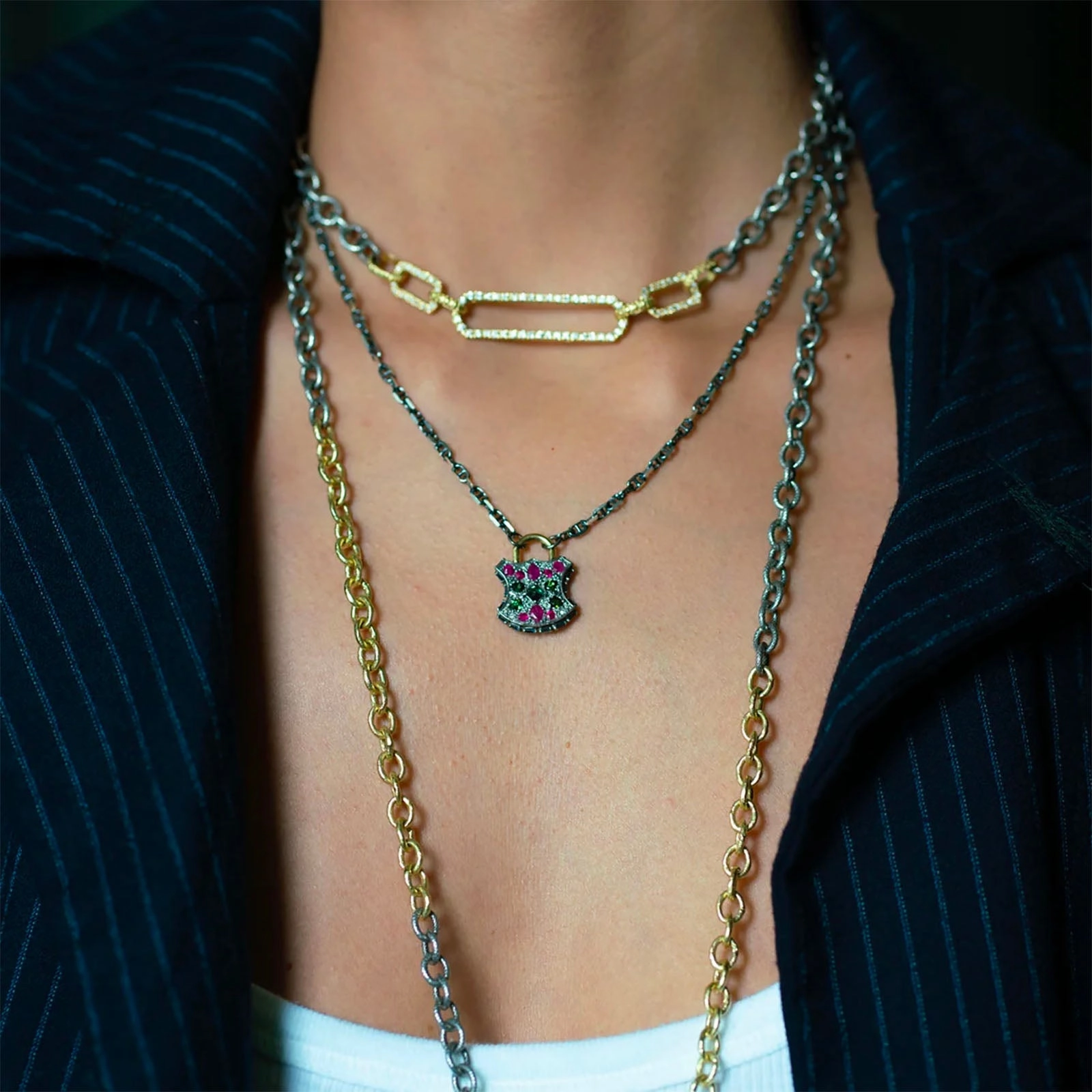 Chain Link Necklace with Pav Paperclip