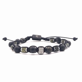 Chrysostomos Handmade Bracelet with Black Cord & Natural Mineral Stones Made of Green Agate