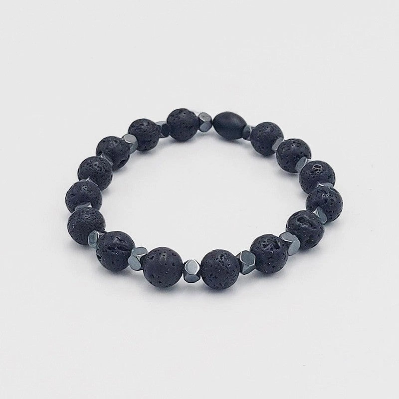 Chrysostomos Handmade Bracelet with Natural Mineral Stones of Black Lava