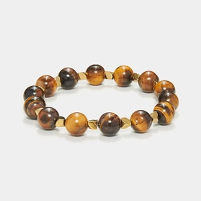 Chrysostomos Handmade Bracelet with Natural Mineral Stones of Brown Polished Tiger Eye