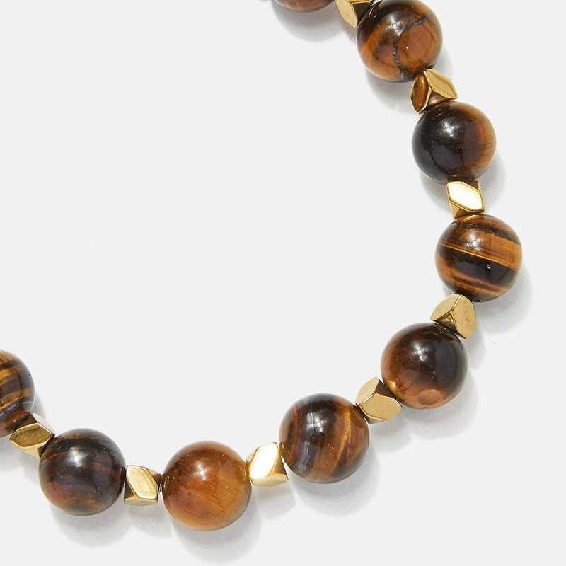 Chrysostomos Handmade Bracelet with Natural Mineral Stones of Brown Polished Tiger Eye