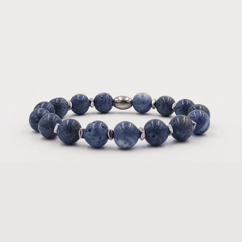 Chrysostomos Handmade Bracelet with Natural Mineral Stones of Light Blue Agate