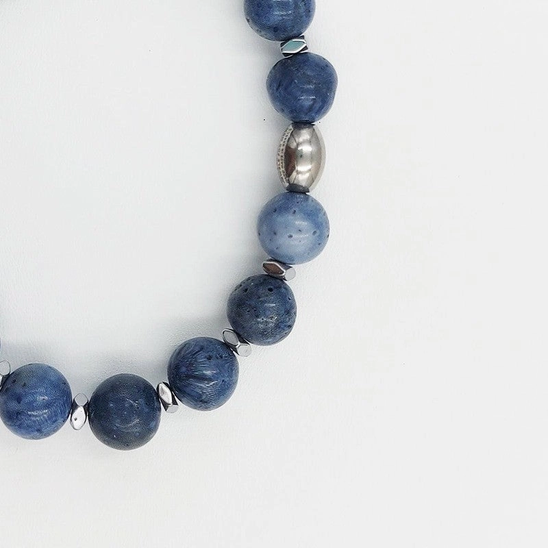 Chrysostomos Handmade Bracelet with Natural Mineral Stones of Light Blue Agate