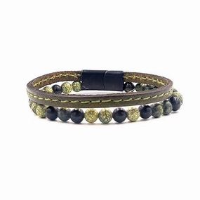 Chrysostomos Handmade Double Bracelet with Natural Mineral Stones of Green Agate