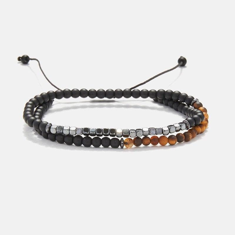 Chrysostomos Handmade Double Bracelet with Onyx & Tigera??s Eye