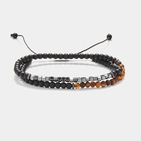 Chrysostomos Handmade Double Bracelet with Onyx & Tigera??s Eye