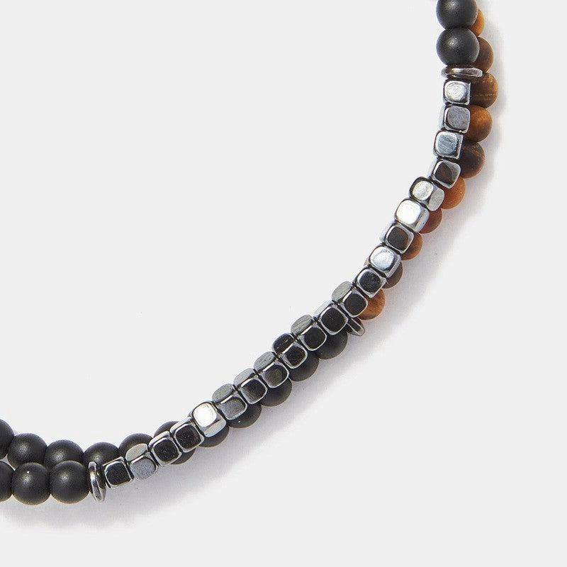 Chrysostomos Handmade Double Bracelet with Onyx & Tigera??s Eye