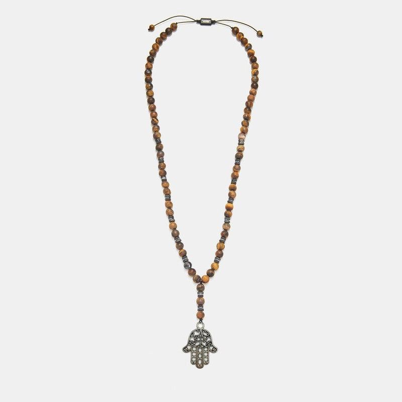 Chrysostomos Handmade Hamsa Hand Necklace for Men with Tigers Eye