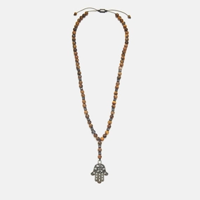 Chrysostomos Handmade Hamsa Hand Necklace for Men with Tigers Eye
