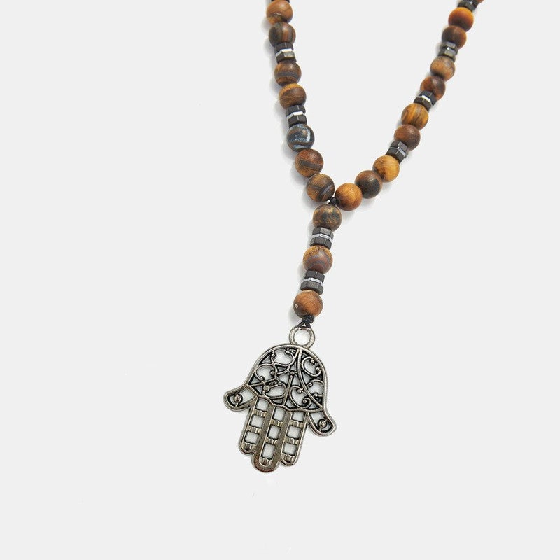 Chrysostomos Handmade Hamsa Hand Necklace for Men with Tigers Eye