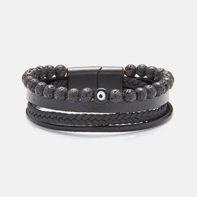 Chrysostomos Handmade Leather Bracelet with Lava & Evil Eye