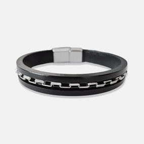 Chrysostomos Handmade Leather Bracelet with Stainless Steel