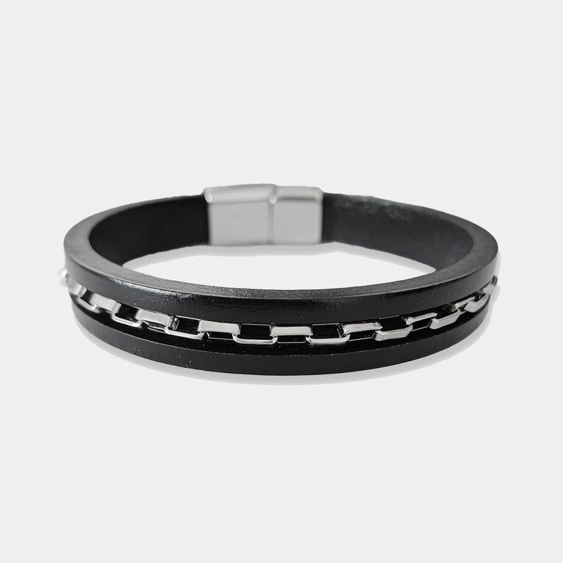 Chrysostomos Handmade Leather Bracelet with Stainless Steel