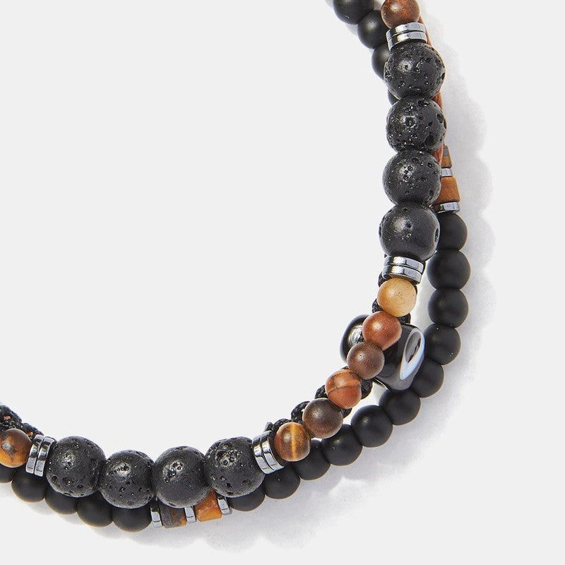 Chrysostomos Handmade Multi-line Bracelet with Natural Black Lava Mineral Stones
