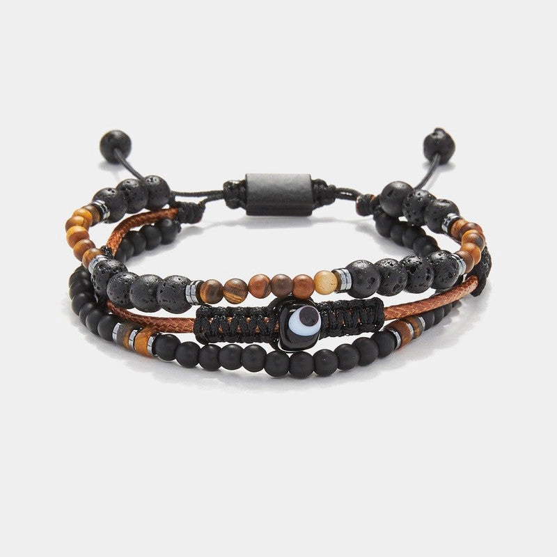 Chrysostomos Handmade Multi-line Bracelet with Natural Black Lava Mineral Stones